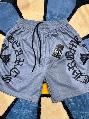 Grey Gothic Mesh Shorts Streetwear Metal Tip Drawstrings Pockets NWT